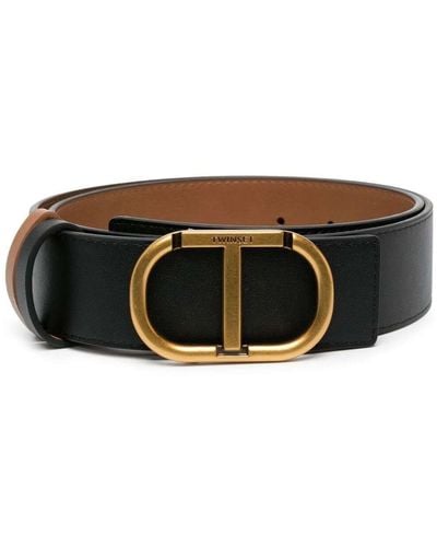 Twin Set Bicolor Belt With Logo Buckle In Leather Woman - Black