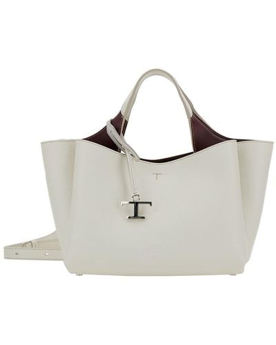 Tod's Handbag With Embossed Logo And T Timeless Charm - White