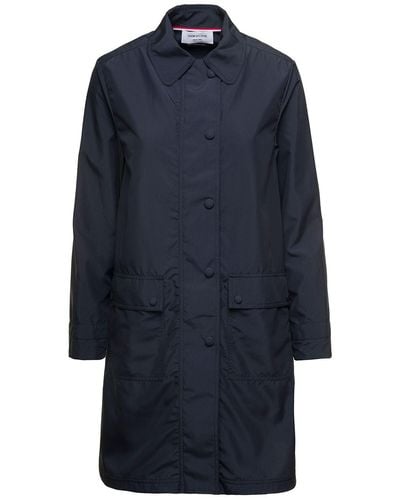 Thom Browne Single-Breasted Trench Coat With Round Collar - Blue