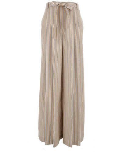 Alberta Ferretti Striped Pants With Bow Details - Natural