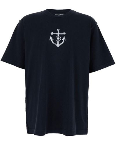 Dolce & Gabbana T-Shirt With Ancora Dg Print - Blue