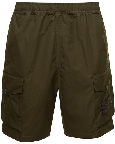 Stone Island Bermuda Shorts With Elasticated Waistband And Logo Patch In Cotton Man - Green