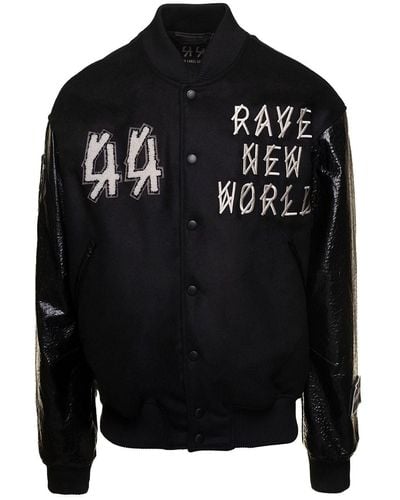 44 Label Group Varsity Jacket With Faux Leather Sleeves And Logo - Black