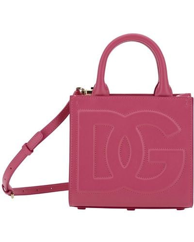 Dolce & Gabbana 'dg Daily Small' Dark Pink Handbag With Tonal Dg Detail In Smooth Leather Woman - Purple
