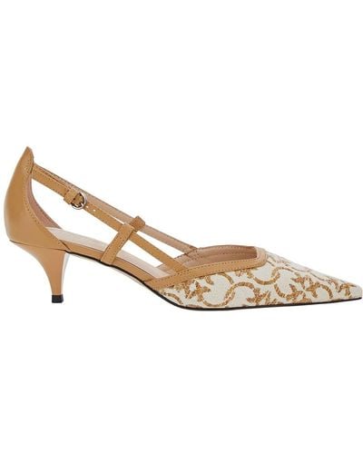 Pinko Court Shoes With Cut-Out And Logo Print - Natural