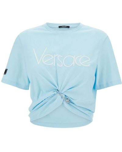 Versace Light T-Shirt With Medusa Pin Detail - Blue