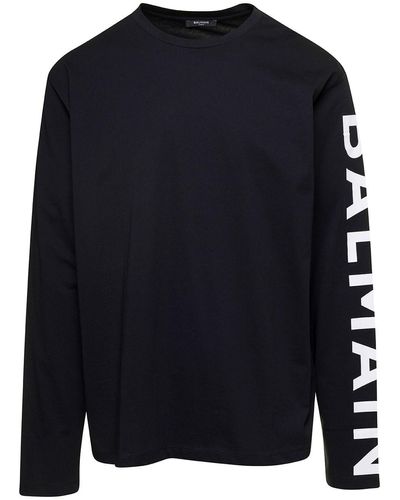 Balmain Logo Print Long-sleeved T-shirt - Black