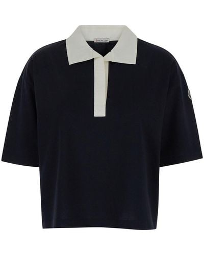 Moncler Polo T-Shirt With Patch Logo - Blue