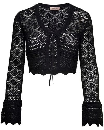 Twin Set Jumper With Open Knit Work - Black