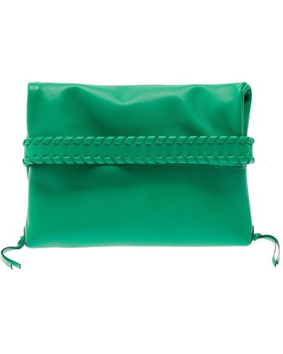 Chloé 'mony' Clutch With Tassels And Whip-stitched Belt In Leather Woman - Green