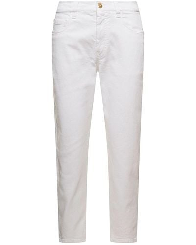 Brunello Cucinelli Jeans a cinque tasche con dettaglio monile in denim di cotone stretch - Bianco