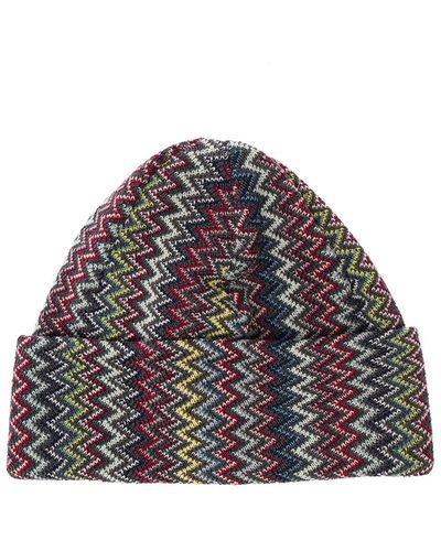 Missoni Multicolour Zigzag-woven Beanie In Wool - Grey