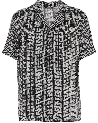 Balmain Ss Monogram Print Pajama Shirt - Gray