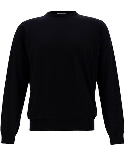 Plain Crewneck Sweater With Ribbed Trims - Black