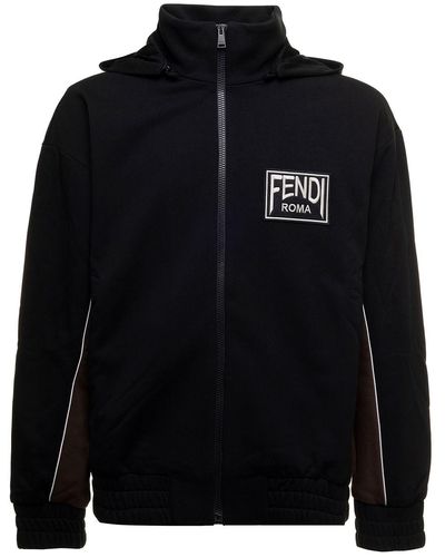 Fendi Bicolor Jersey Sweatshirt Wirh Logo Man - Black