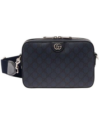 Gucci 'ophidia' E And Black Crossbody Bag With Double G In gg Supreme Canvas - Blue