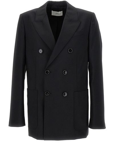 Ami Paris Double Breasted Blazer With Buttons - Black