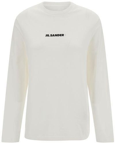 Jil Sander T-Shirt A Maniche Lunghe Con Stampa Logo Lettering A Contra - Bianco