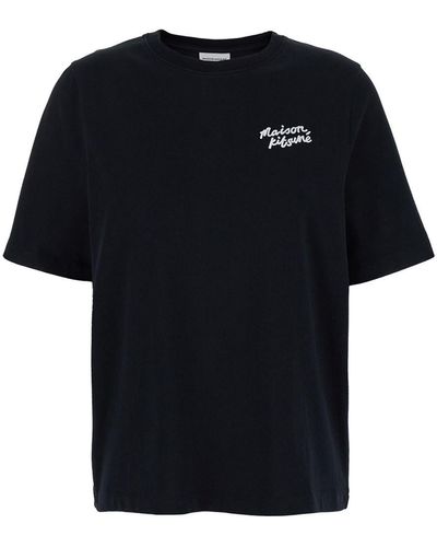 Maison Kitsuné T-Shirt With Logo Handwriting Print - Black