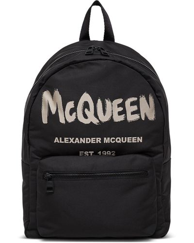 Alexander McQueen Metropolitan Graffiti Fabric Backpack With Logo - Black