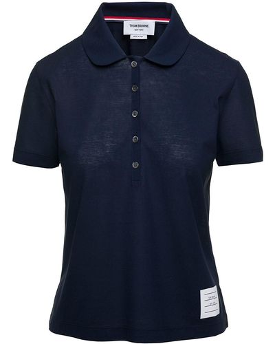 Thom Browne Blue Polo Shirt With Peter-pan Collar And Logo Patch In Cotton Woman