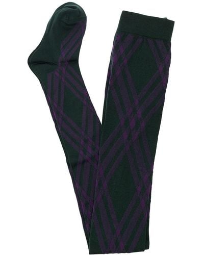 Burberry Black And Violet Thights With Argyle Motif In Wool Blend - Blue