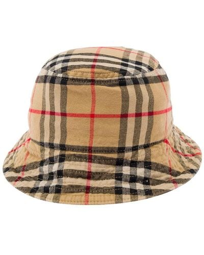 Burberry Bucket Hat With Check Motif - Natural