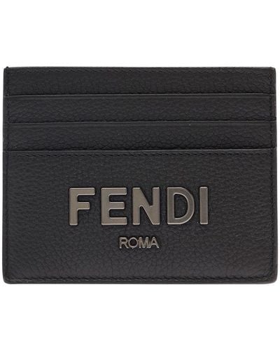 Fendi Card-Holder With Metal Logo - Black
