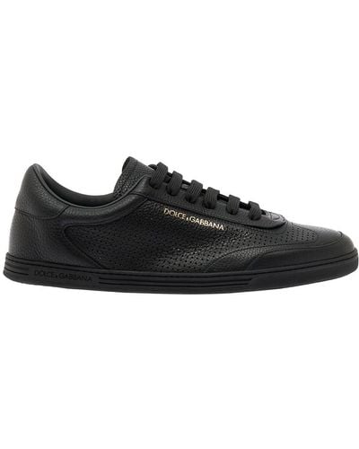 Dolce & Gabbana Low Top Perforated Trainers With Logo Detail In - Black