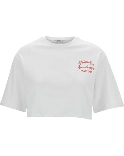 Philosophy Di Lorenzo Serafini T-Shirt Crop Con Stampa Logo Sul Fronte - Bianco