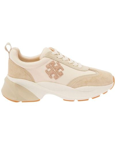 Tory Burch 'Good Luck' Low Top Sneakers With Logo Detail And Oversized Platform - Natural