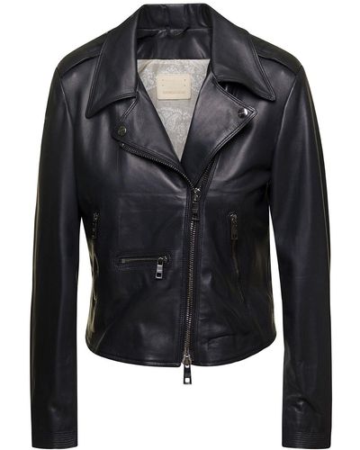 Giorgio Brato Biker Jacket With Wide Peak Lapels In Leather Woman - Black
