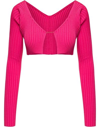 Jacquemus 'pralù' Ribbed Cropped Cardigan In Viscose Woman - Pink