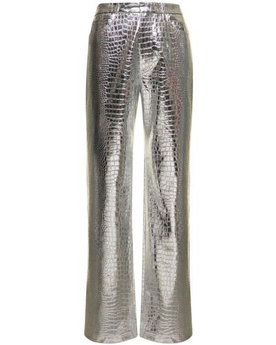 ROTATE BIRGER CHRISTENSEN Silver Crocodile-effect Straight Trousers With Shiny Finish Woman - Grey