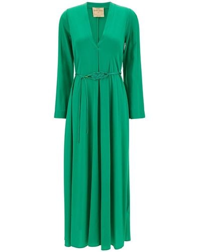 Forte Forte Long Dress With Belt And Long Sleeves - Green