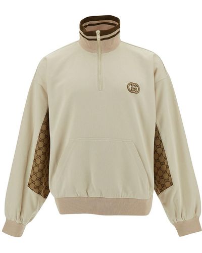 Gucci Sweatshirt With Jacquard Gg Inserts - Natural