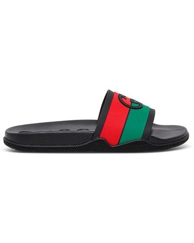 Gucci Man's Rubber Slide Sandals With Logo - Black