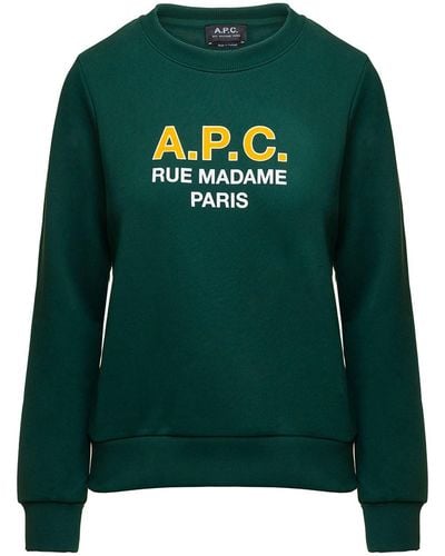 A.P.C. 'madame' Crewneck Sweatshirt With Contrasting Logo Print - Green