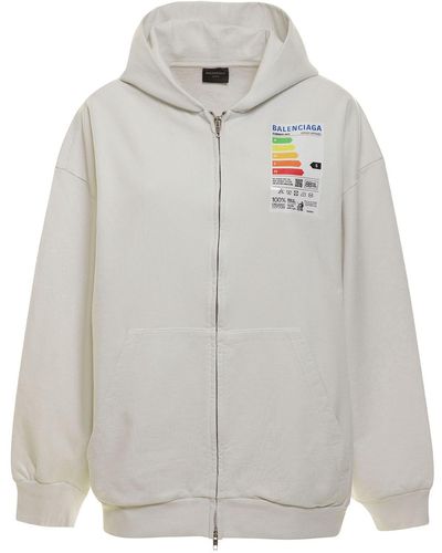 Balenciaga Hoodie With Energy Label In Cotton Woman - Gray