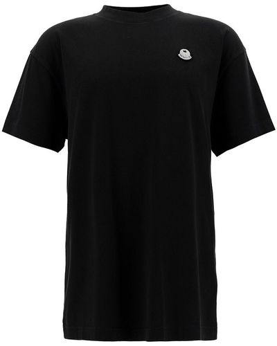 Moncler Genius Crewneck T-shirt With Moncler X Palm Angels Patch In Cotton - Black