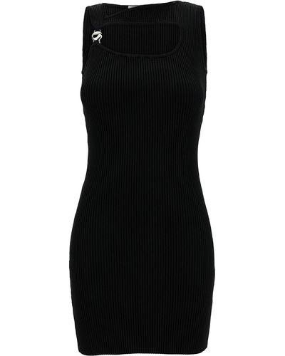 Coperni Mini Black Dress With Cut-out And Logo Detail In Ribbed Viscose Woman
