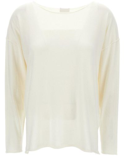 Allude Ivory Long-Sleeve Top With Boat Neckline - White