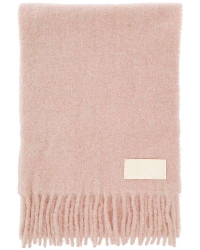 Ami Paris Pink Oversized Scarf With Logo Patch In Alpaca Blend Woman