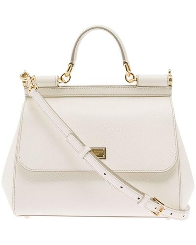 Dolce & Gabbana White Sicily Medium White Handbag In Grained Leather - Natural