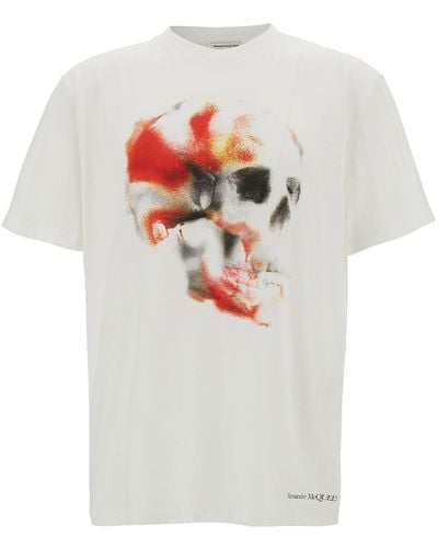 Alexander McQueen T-shirt in jersey di cotone con logo - Bianco