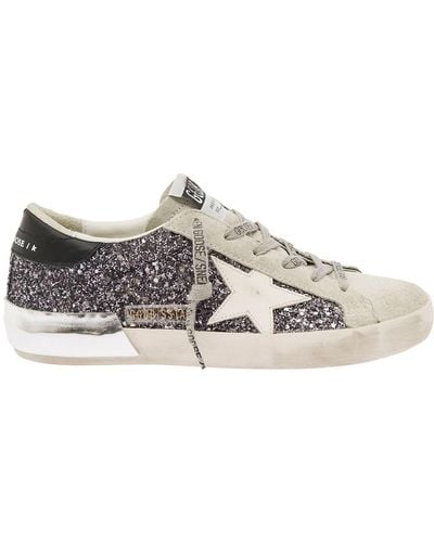 Golden Goose 'Superstar' Low Top Trainers With Glitters - White