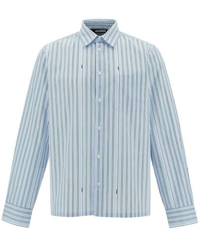 Jacquemus 'La Chemise De Costume' Light Striped Shirt With Logo I - Blue