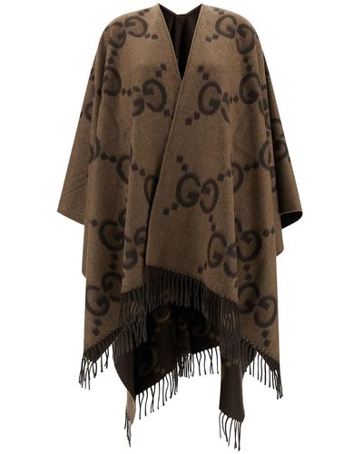 Gucci Reversible Cape With Gg Motif - Brown