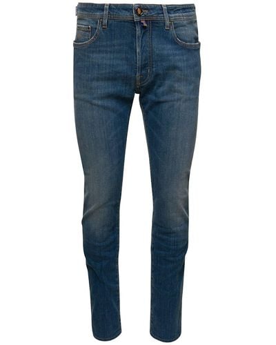 Jacob Cohen Jeans A Cinque Tasche Con Bandana Logata - Blu