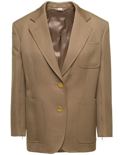 Gucci Relaxed Jacket With Golden Buttons And Horsebit Detail In - Brown